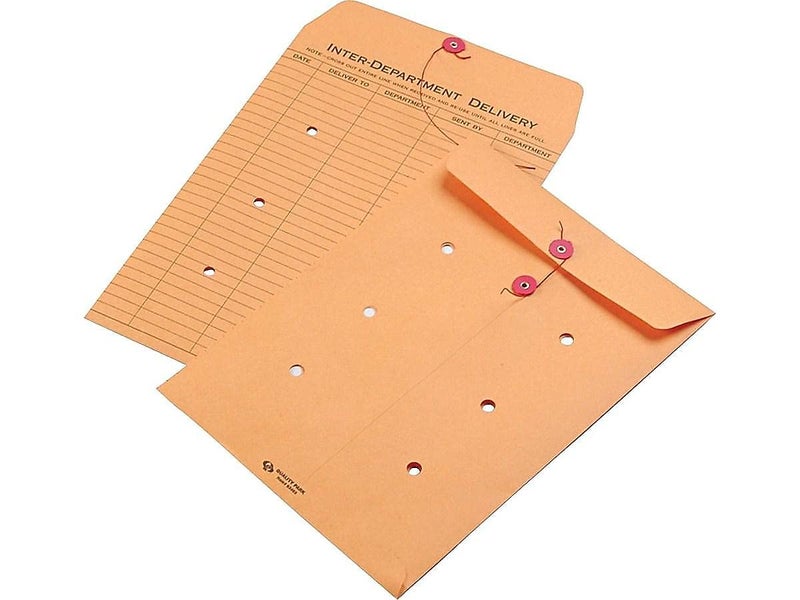 Quality Park 1-Side Print Inter-Department Envelopes  String-Tie  Brown Kraft  9 x 12  100 per Carton  (63462) - Image 2